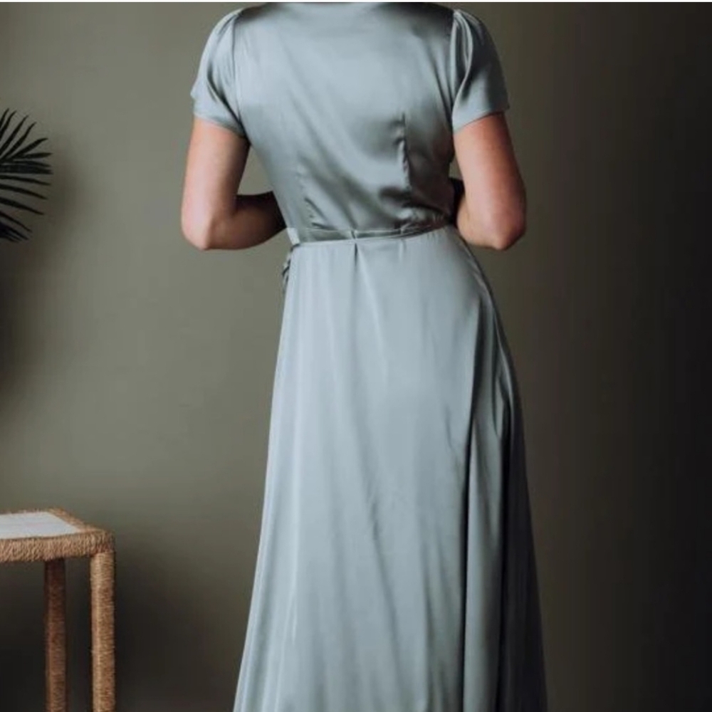 Baltic Born Krystal Satin Wrap Gown- color Eucalyptus - Picture 5 of 6
